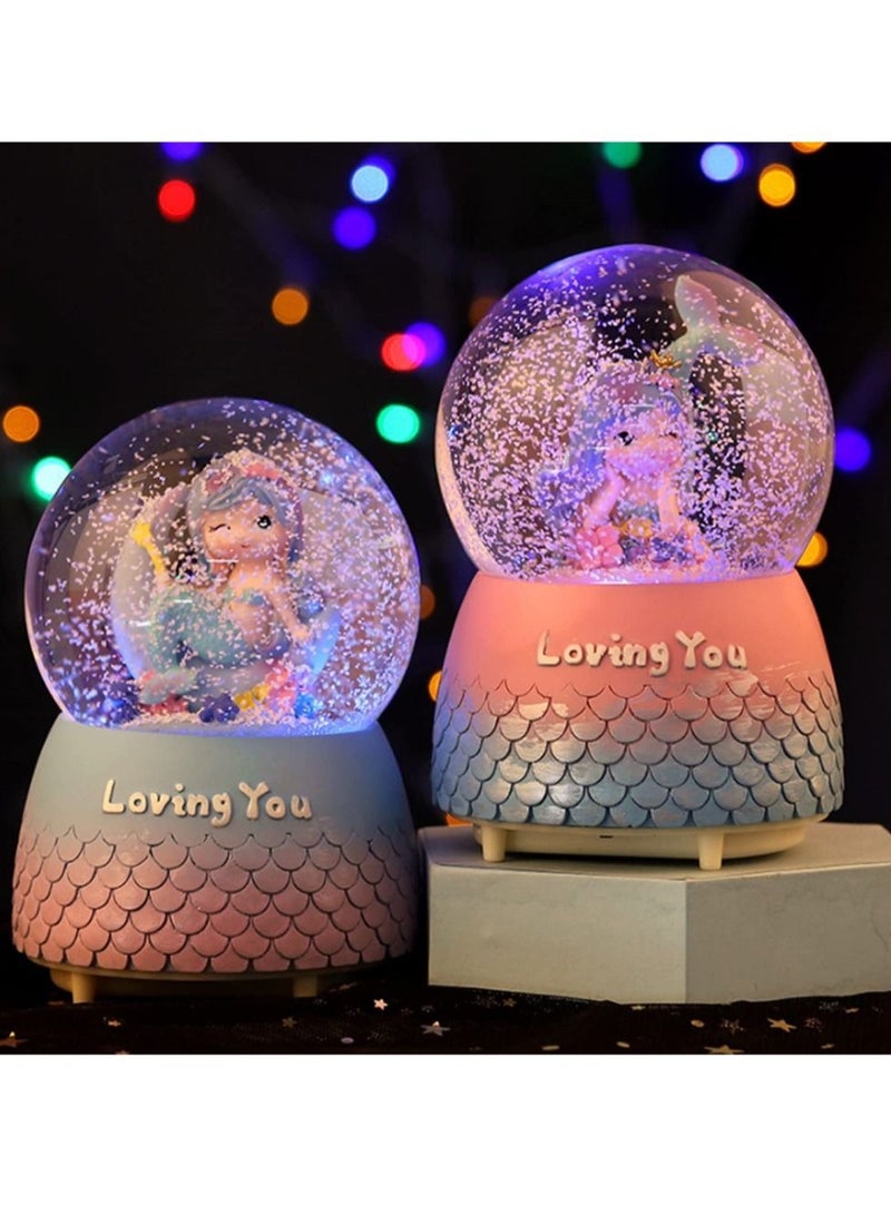 Captaintech Snow Globe, 3.14 Inch Snowglobes with 7 Musics for Girls Room Decor Collection,Mermaid Gifts for Girls Age 6-12 Years Old Christmas Birthday Gifts for Girls - Image 2