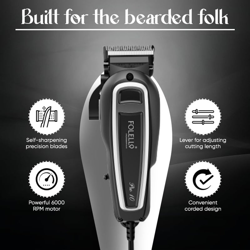 FOLELLO Pro 10 – Hair Trimmer for Men (Black), Beard Trimmer for Men, Professional Rechargeable Electric Hair Clipper, Hair Cutting Kit for Salon and Home Use - Image 3
