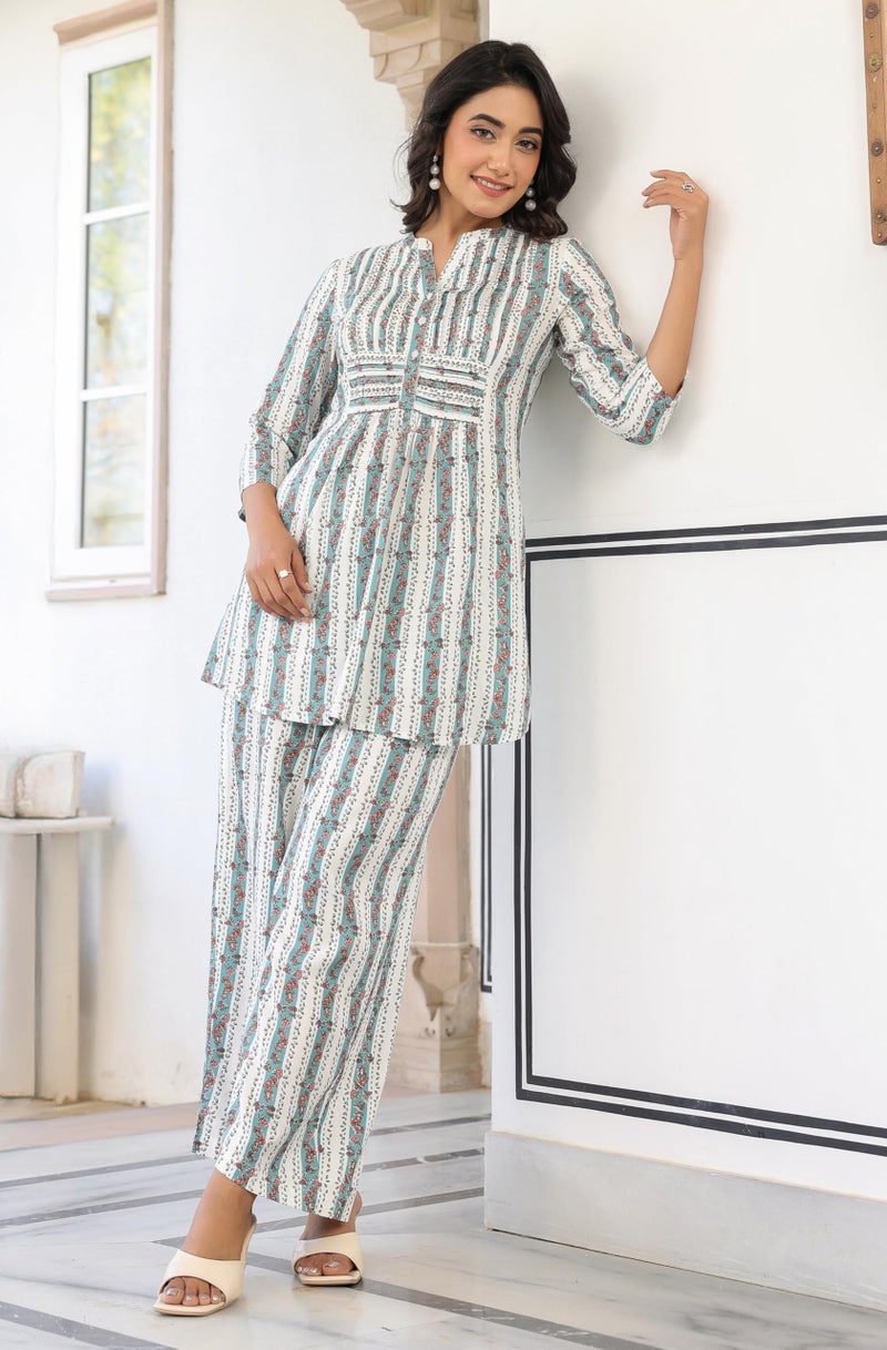 Janasya Women's White Pure Cotton Floral Printed A-line Co-ord Set (JAC25CD02026-XS) - Image 3