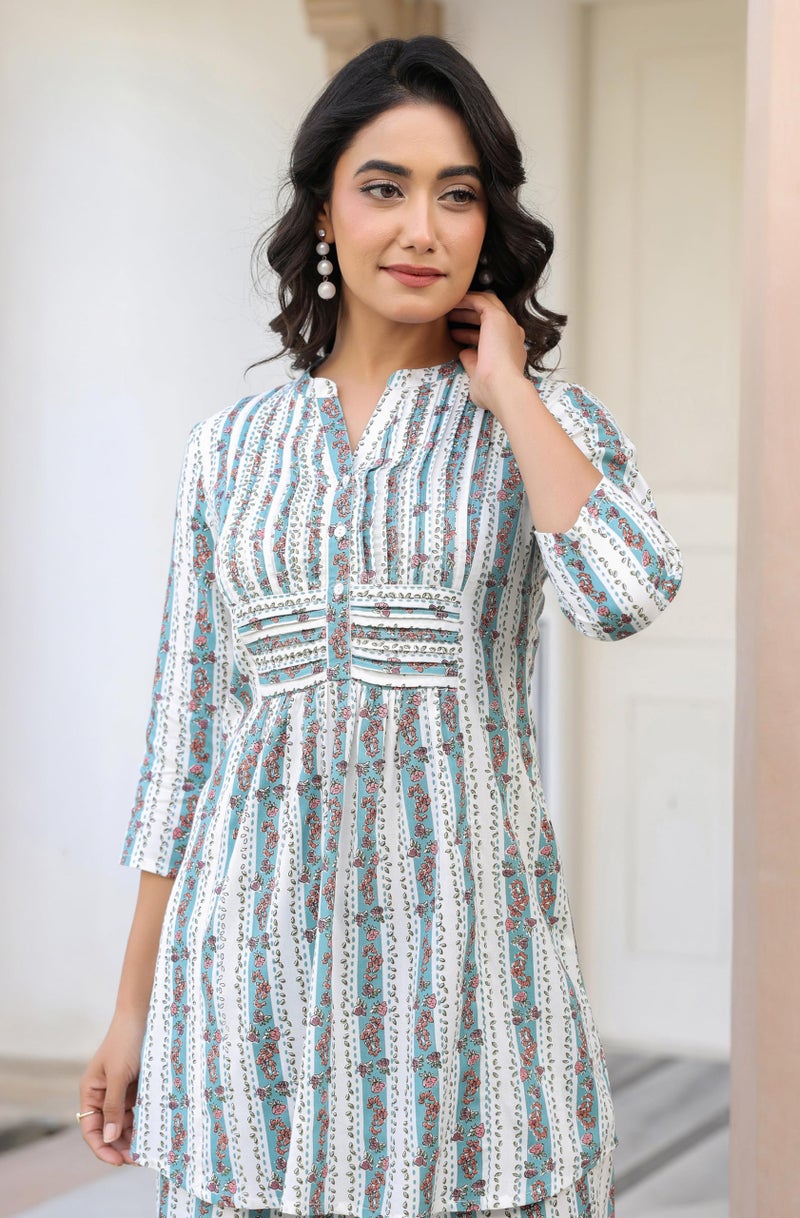 Janasya Women's White Pure Cotton Floral Printed A-line Co-ord Set (JAC25CD02026-XS) - Image 2