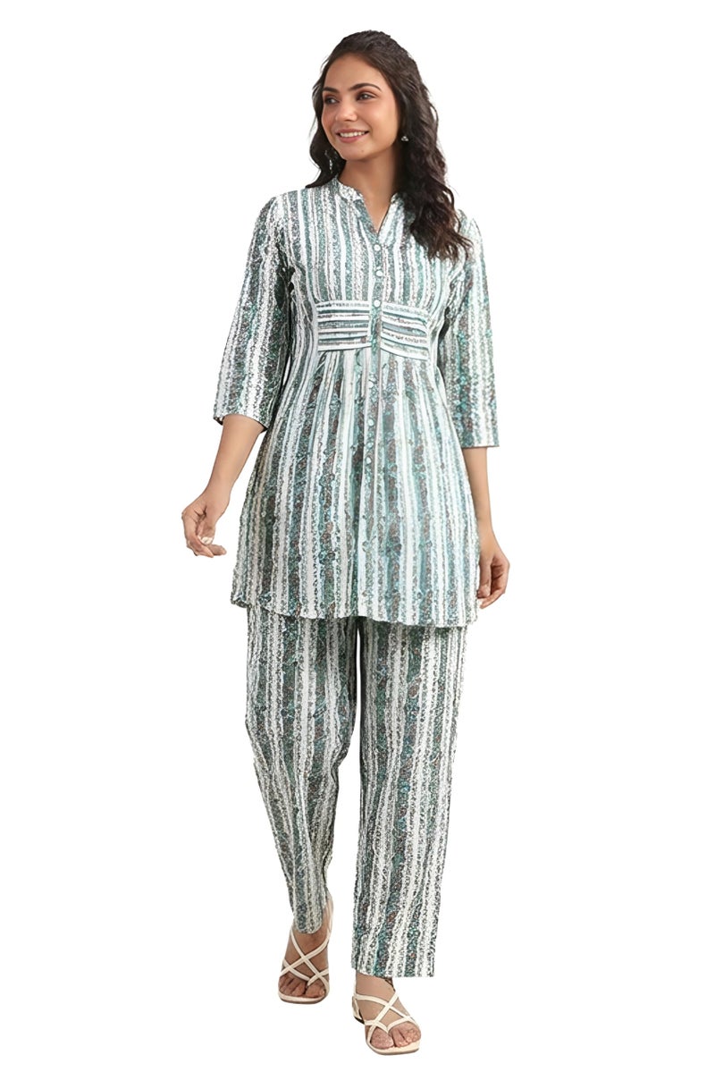 Janasya Women's White Pure Cotton Floral Printed A-line Co-ord Set (JAC25CD02026-XS) - Image 1