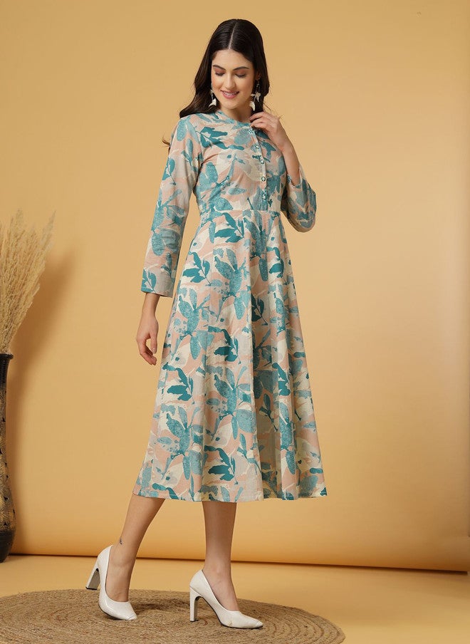 LARGISH Women Printed Layered Fit & Flare Midi Dress with Abstract Design - Image 3