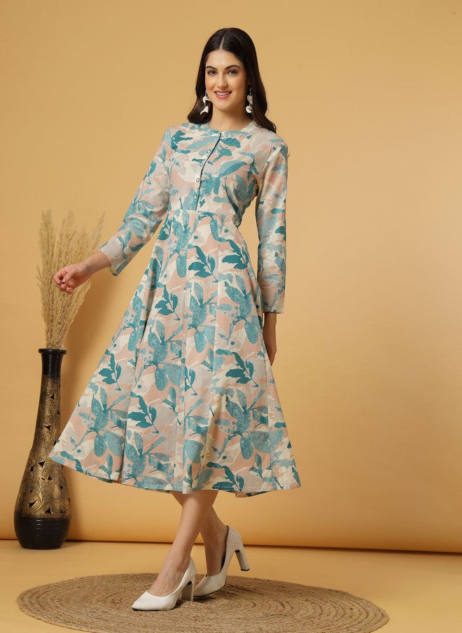 LARGISH Women Printed Layered Fit & Flare Midi Dress with Abstract Design - Image 4