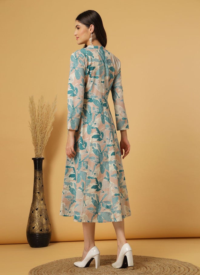 LARGISH Women Printed Layered Fit & Flare Midi Dress with Abstract Design - Image 5
