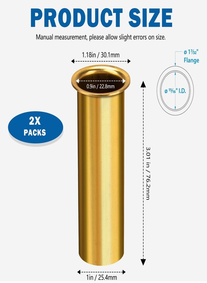 Hasanbar Brass Drain Tube for Boats, 3 Inch Long x 1 Inch ID Brass Boat Drain Plug Tube Transom Drain Tube for Transom, Motorwell, Splashwell, Livewell or Baitwell Installation, 2 Pack - Image 2
