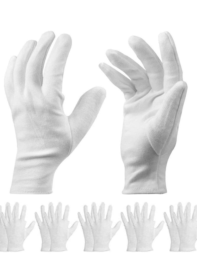 White Cotton Gloves Large Moisturizing For Dry Hands Eczema, Overnight Lotion Spa 6 Pairs Jewelry Inspection Work  - Image 1