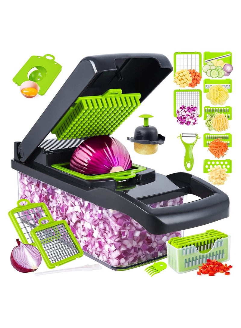 Vegetable Chopper, Pro Onion Chopper, 14 in 1Multifunctional Food Chopper, Kitchen Vegetable Slicer Dicer Cutter,Veggie Chopper With 8 Blades,Carrot and Garlic Chopper With Container
