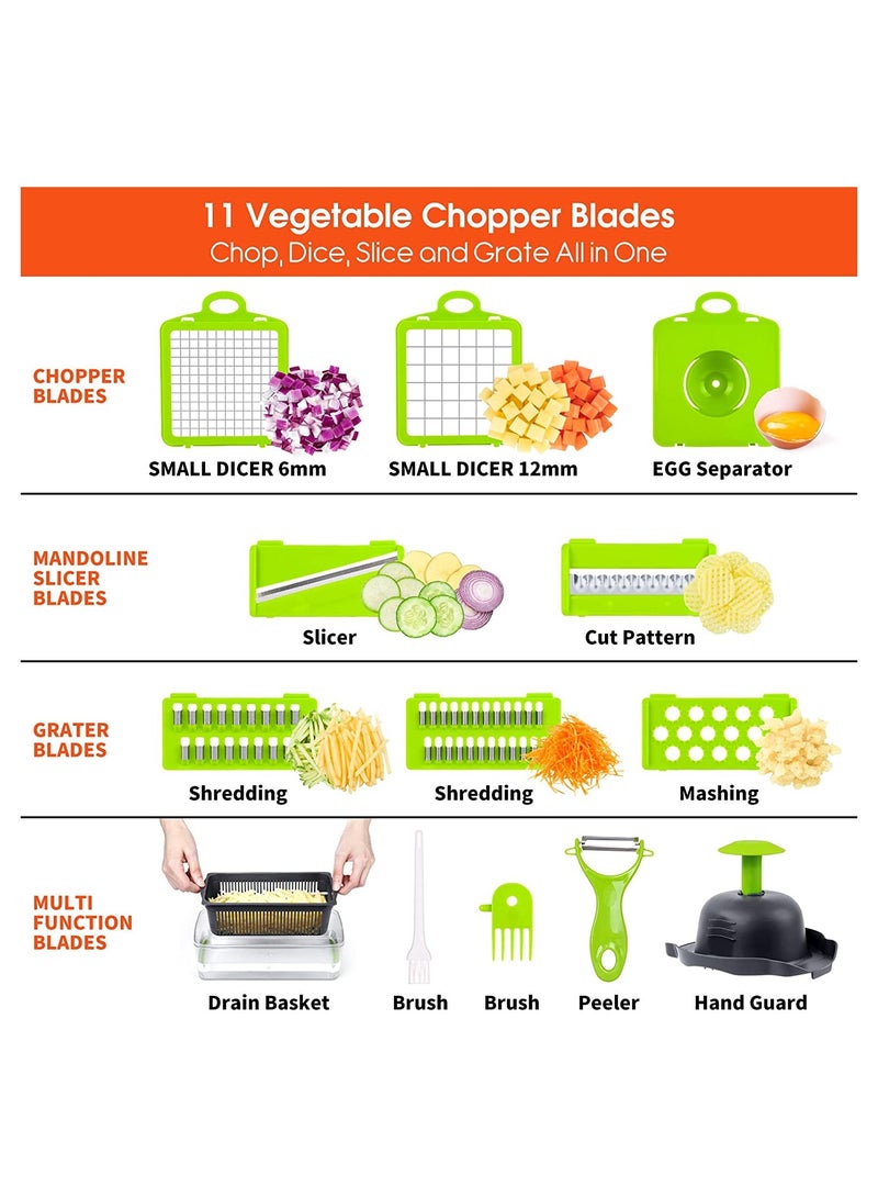 Vegetable Chopper, Pro Onion Chopper, 14 in 1Multifunctional Food Chopper, Kitchen Vegetable Slicer Dicer Cutter,Veggie Chopper With 8 Blades,Carrot and Garlic Chopper With Container
