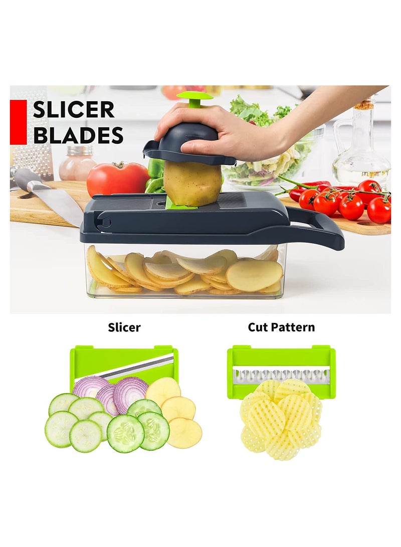Vegetable Chopper, Pro Onion Chopper, 14 in 1Multifunctional Food Chopper, Kitchen Vegetable Slicer Dicer Cutter,Veggie Chopper With 8 Blades,Carrot and Garlic Chopper With Container