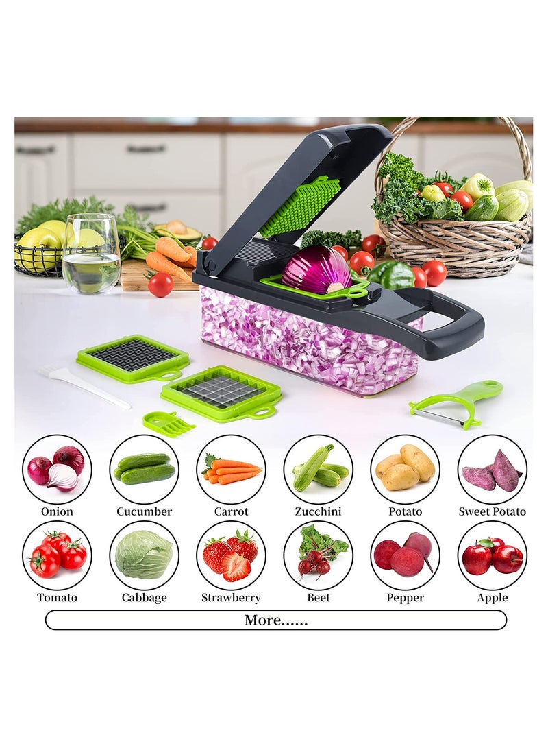 Vegetable Chopper, Pro Onion Chopper, 14 in 1Multifunctional Food Chopper, Kitchen Vegetable Slicer Dicer Cutter,Veggie Chopper With 8 Blades,Carrot and Garlic Chopper With Container