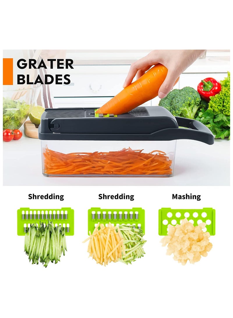 Vegetable Chopper, Pro Onion Chopper, 14 in 1Multifunctional Food Chopper, Kitchen Vegetable Slicer Dicer Cutter,Veggie Chopper With 8 Blades,Carrot and Garlic Chopper With Container