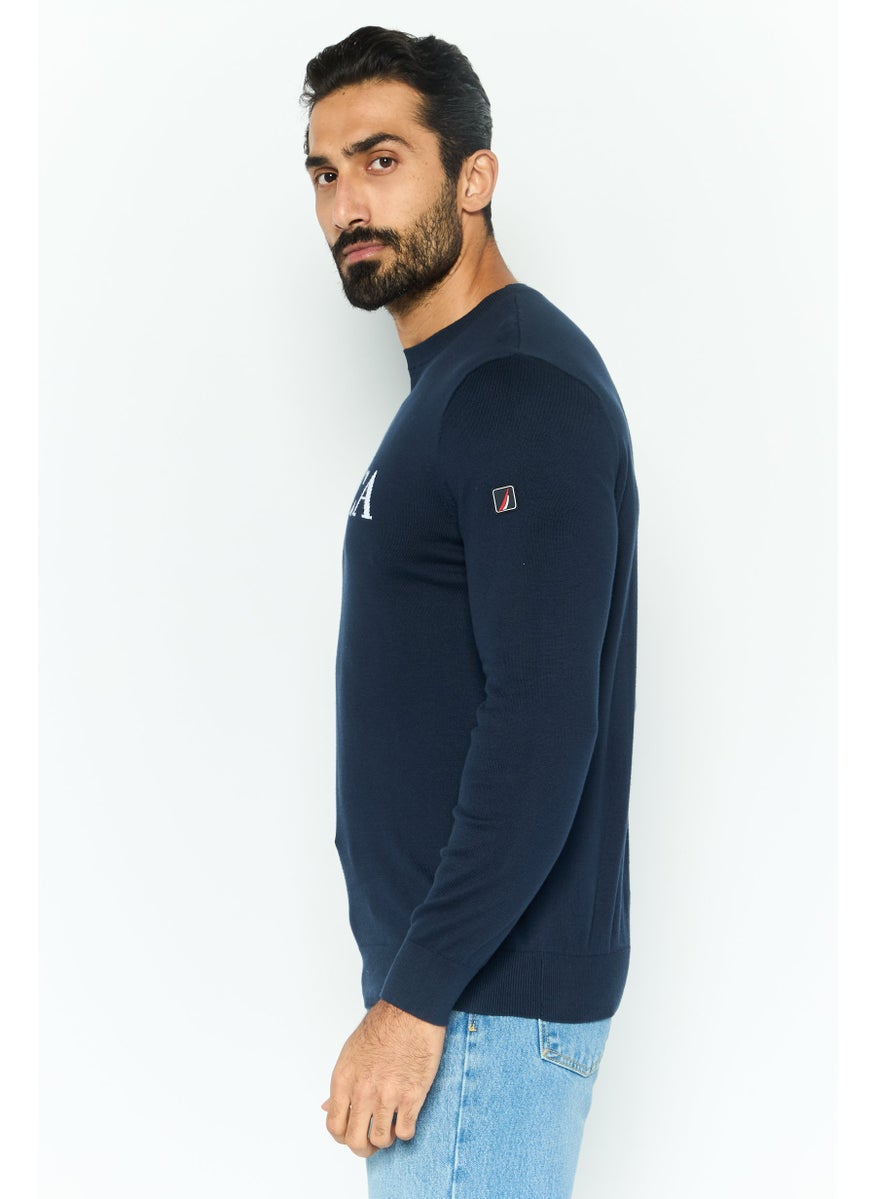 NAUTICA Men Crew Neck Graphic Print Long Sleeves Sweater, Navy  - Image 3