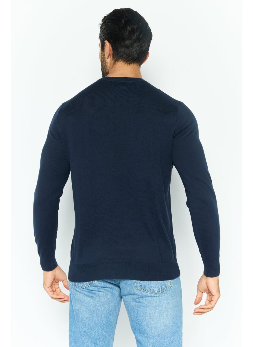 NAUTICA Men Crew Neck Graphic Print Long Sleeves Sweater, Navy  - Image 4