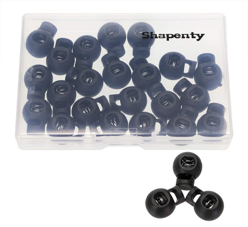 Shapenty Shapenty Plastic Toggle Single Hole Spring Loaded Elastic Drawstring Rope Cord Locks Clip Ends Round Ball Shape Luggage Lanyard Stopper Sliding Fastener Buttons Black 25PCS  - Image 2