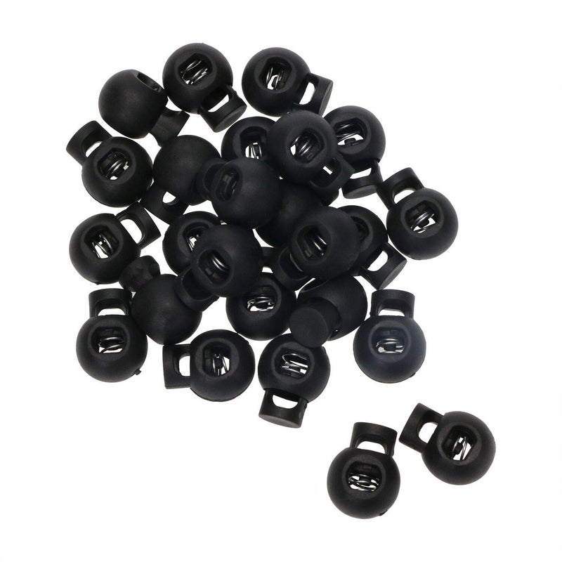 Shapenty Shapenty Plastic Toggle Single Hole Spring Loaded Elastic Drawstring Rope Cord Locks Clip Ends Round Ball Shape Luggage Lanyard Stopper Sliding Fastener Buttons Black 25PCS  - Image 1