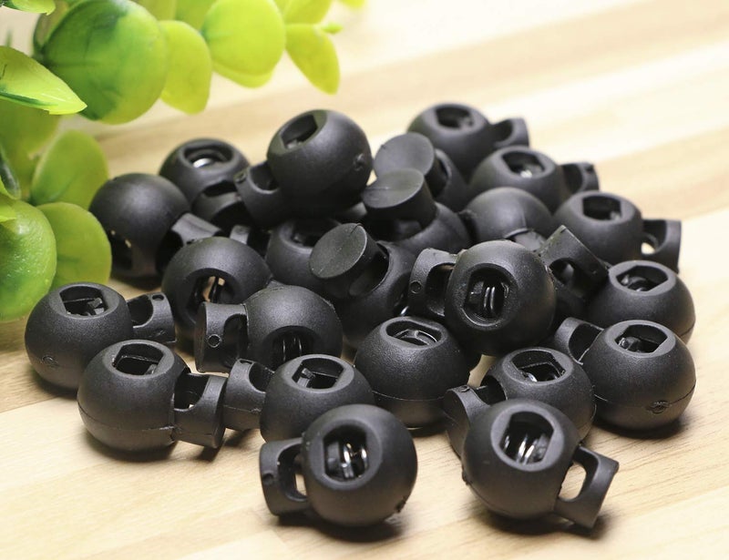 Shapenty Shapenty Plastic Toggle Single Hole Spring Loaded Elastic Drawstring Rope Cord Locks Clip Ends Round Ball Shape Luggage Lanyard Stopper Sliding Fastener Buttons Black 25PCS  - Image 4
