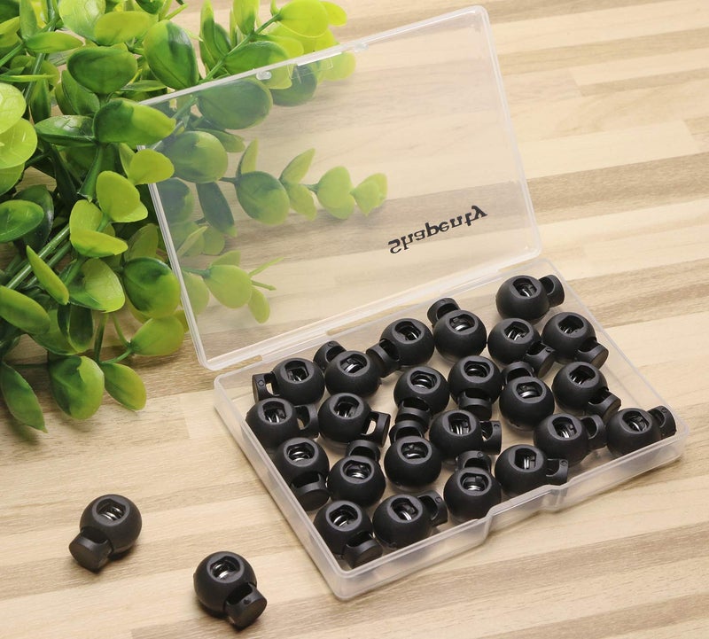 Shapenty Shapenty Plastic Toggle Single Hole Spring Loaded Elastic Drawstring Rope Cord Locks Clip Ends Round Ball Shape Luggage Lanyard Stopper Sliding Fastener Buttons Black 25PCS  - Image 3