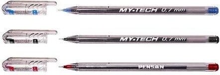 Pensan Ballpoint Pen Blue Black 3 Color Package Red 0.7mm My-Tech Ballpoint Pen 0.7mm 2240 - Image 2