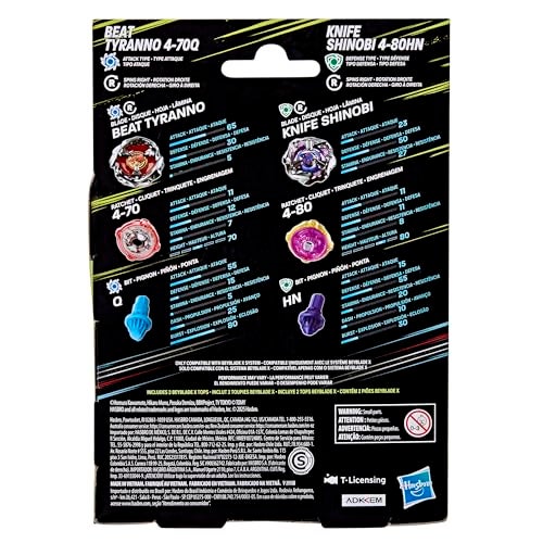 BeyBlade باي بليد إكس بيت تيرانو 4-70Q ونايف شينوبى 4-80HN مجموعة مزدوجة مع 2 قمة دوارة في اتجاه اليمين؛ قمة معركة أصلية من تاكارا تومي؛ ألعاب/ألعاب للأطفال من 8 سنوات فما فوق - Image 4