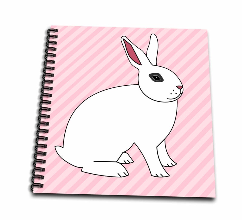 3dRose db_24635_1 Cute Hotot Rabbit Bunny on Pink Stripes-Drawing Book, 8 by 8-Inch - Image 1