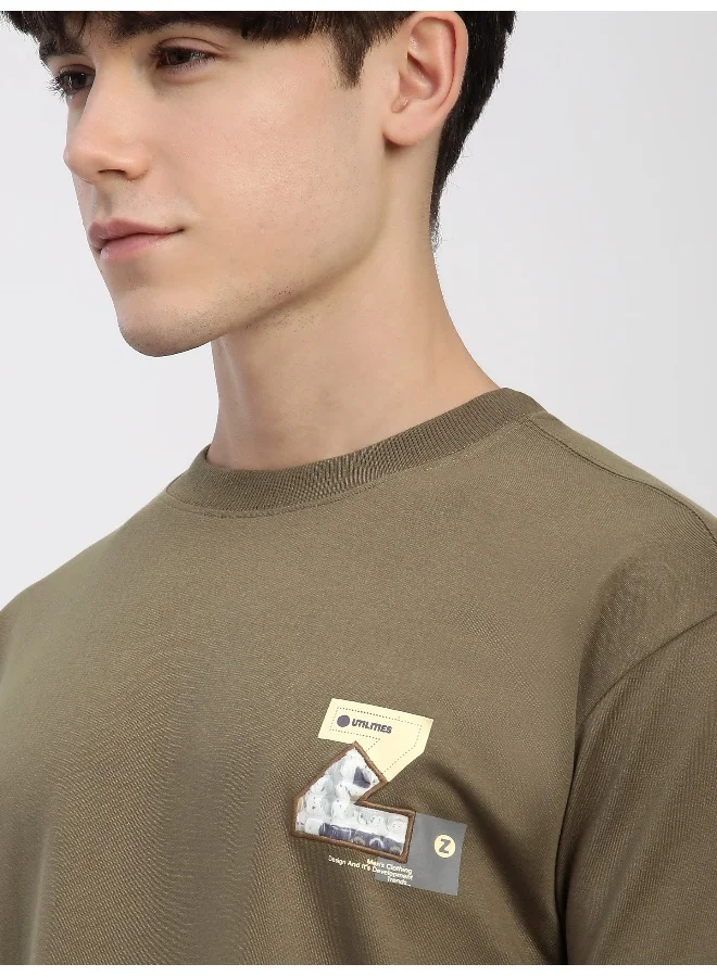 Beyoung Camel Beige Z Embroidered Patch Oversized T-Shirt
