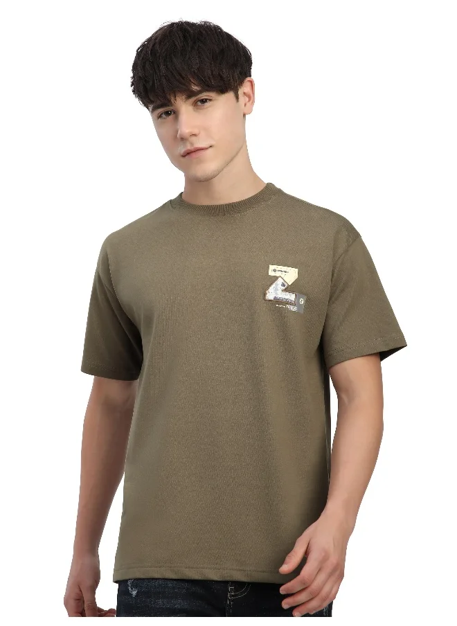 Beyoung Camel Beige Z Embroidered Patch Oversized T-Shirt