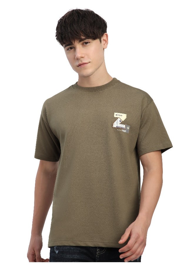 Beyoung Camel Beige Z Embroidered Patch Oversized T-Shirt  - Image 1
