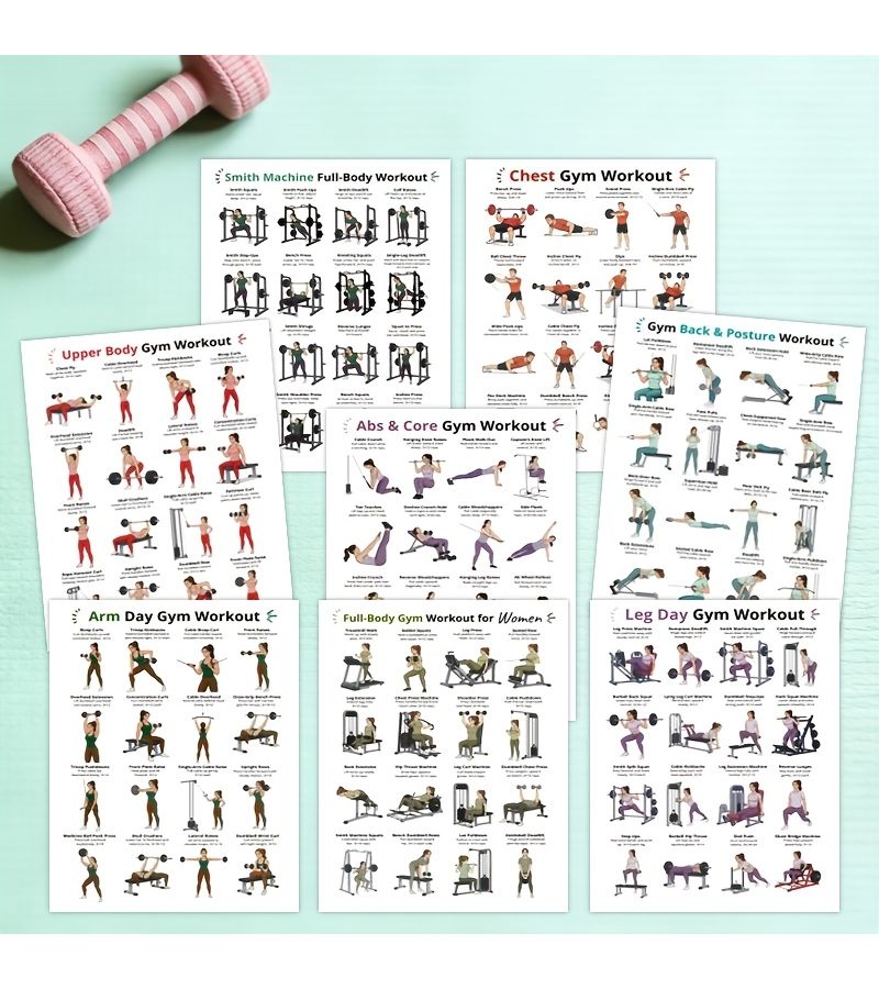 8 Piece Gym Fitness Wall Charts 8x10 Inches Unframed Paper Instructions - Image 4