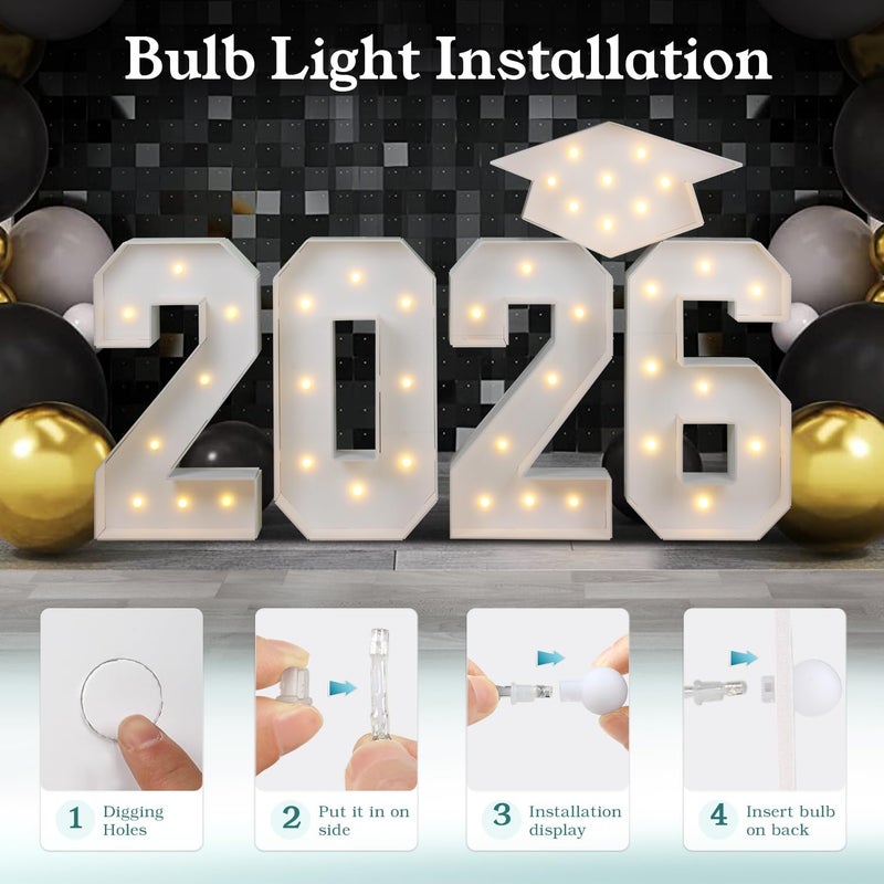 Deerher 2026 Graduation Party Decorations - 2.3FT Pre-Cut 2026 Marquee Numbers Sign with Light - Mosaic Foam Board Includes Glue Gun Balloons for Kindergarten Preschool College Prom - Image 5