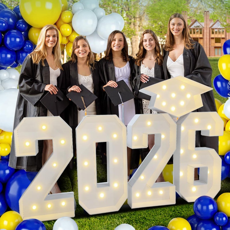 Deerher 2026 Graduation Party Decorations - 2.3FT Pre-Cut 2026 Marquee Numbers Sign with Light - Mosaic Foam Board Includes Glue Gun Balloons for Kindergarten Preschool College Prom - Image 1
