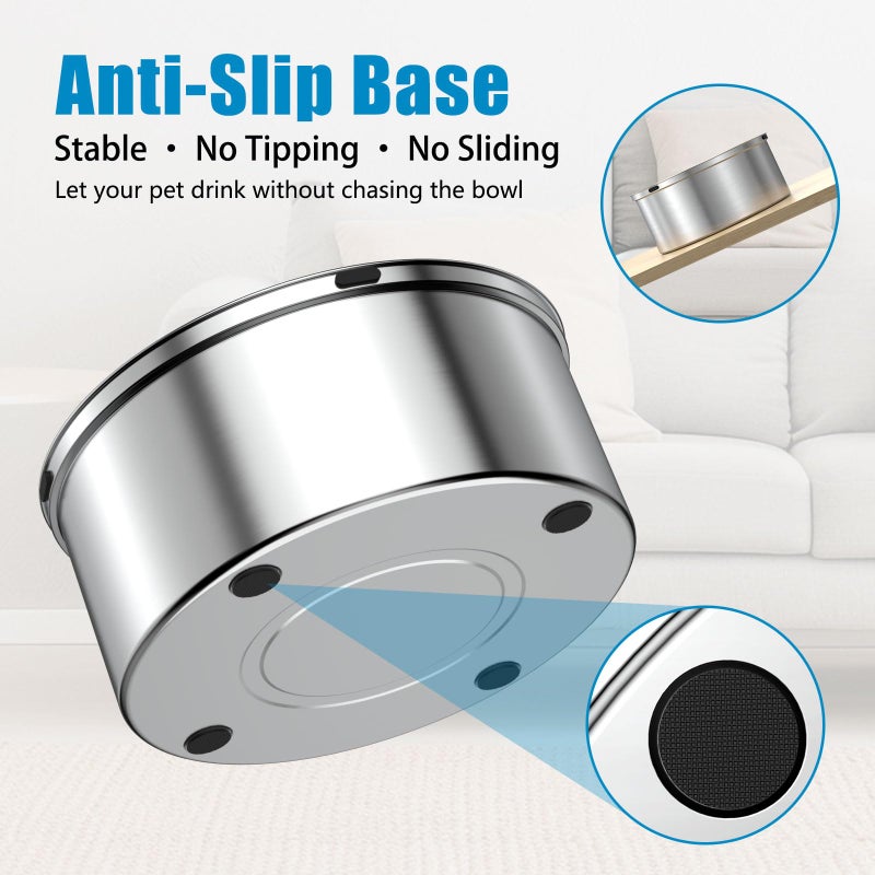 SCHITEC Dog Water Bowl No Spill 1.2L/40oz Slow Drinking Anti-Splash Stainless Steel Dog Bowl with Floating Disk, Spill Proof Pet Travel Water Dispenser for Sloppy Messy Drinkers(Light Gray) - Image 4