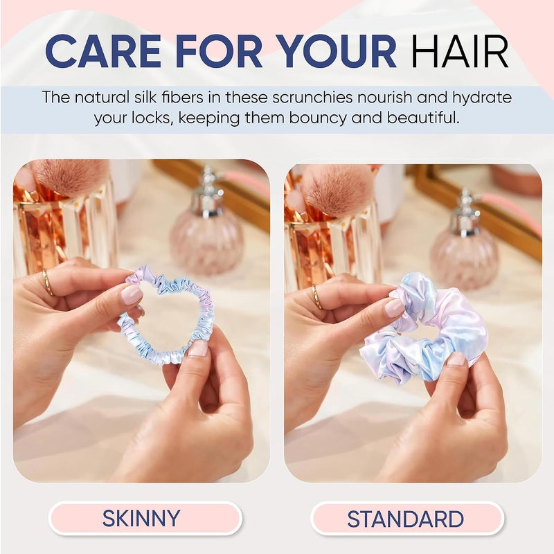 BLISSY Silk Scrunchies (3 Pack) - 100% Pure Mulberry Silk - 22 Momme 6A High-Grade Fibers - Silk Scrunchie for Straight & Curly Hair - Preventing Breakage, Tangling, & Creasing (Tie Dye Skinny) - Image 2
