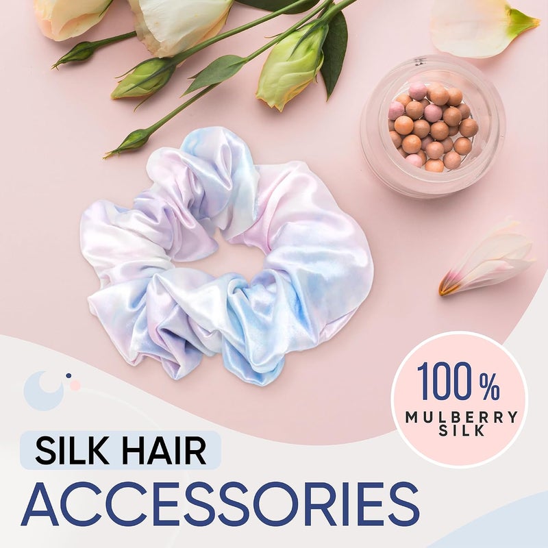 BLISSY Silk Scrunchies (3 Pack) - 100% Pure Mulberry Silk - 22 Momme 6A High-Grade Fibers - Silk Scrunchie for Straight & Curly Hair - Preventing Breakage, Tangling, & Creasing (Tie Dye Skinny) - Image 3
