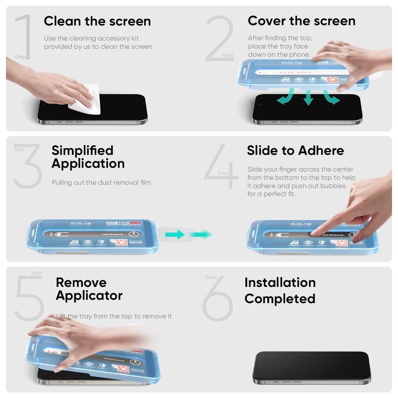 FLOLAB حماية شاشة FLOLAB NanoArmour ONETIME PRO لجهاز iPhone 17 Pro Max، مضادة للانعكاس، PolarSpectra مضادة لقوس قزح، زجاج مقسى ثلاثي الأبعاد، معززة الحواف، سهلة التركيب، سلسة - Image 5