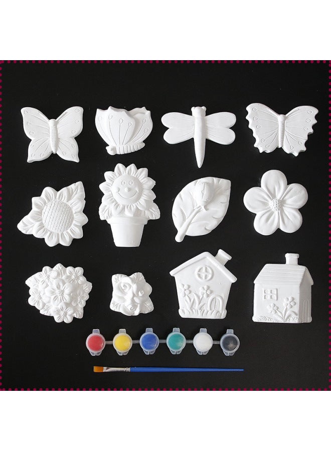 Loquat Pumpkin Ghost Plaster Doll Graffiti Diy Creative Production Coloring Painting Ceramic Toy-Color:Flower erfly 12 Plaster + Paint Pen - Image 1