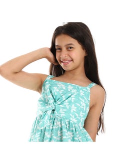 Andora Tiered Floral Girls Cotton Dress-Mint & White  - Image 4