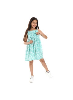 Andora Tiered Floral Girls Cotton Dress-Mint & White  - Image 3