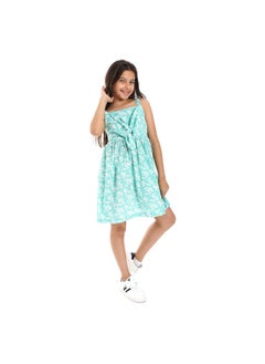Andora Tiered Floral Girls Cotton Dress-Mint & White  - Image 2
