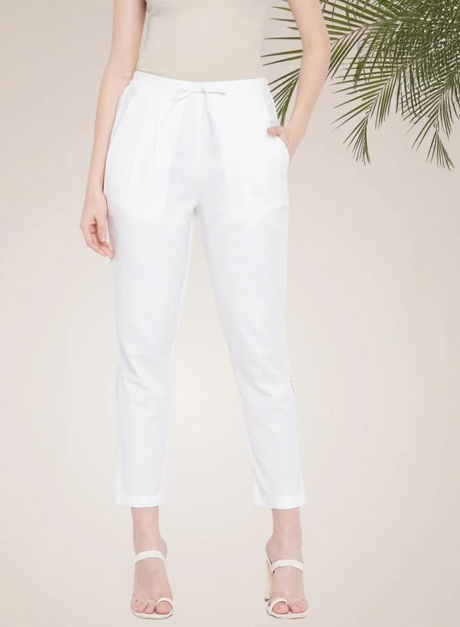 WineRed WineRed Women White trouser with Lace