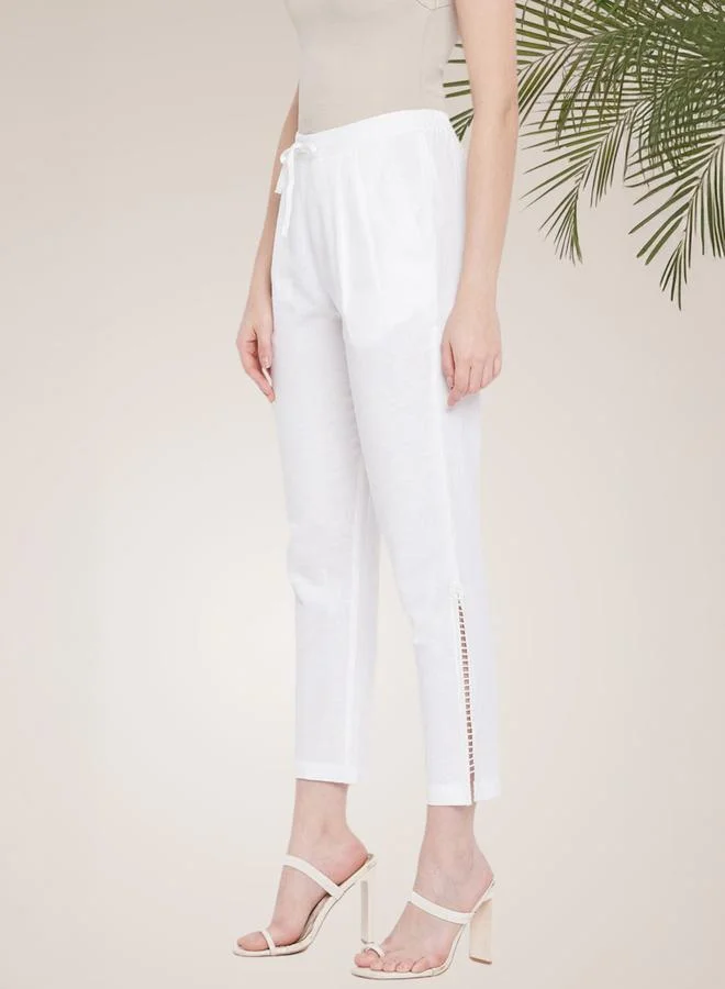 WineRed WineRed Women White trouser with Lace