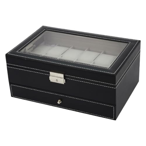 Divinext Wrist Watch Box Organizer 12 - Slot With Jewelry Drawer Case | 30 X 20 X 8 Cm | Black(Leather) - Image 2