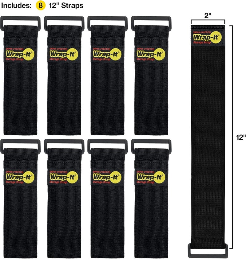 Wrap-It Storage Super-Stretch Straps - 12" (8 Pack) - Elastic Hook and Loop Cinch Straps - Image 3