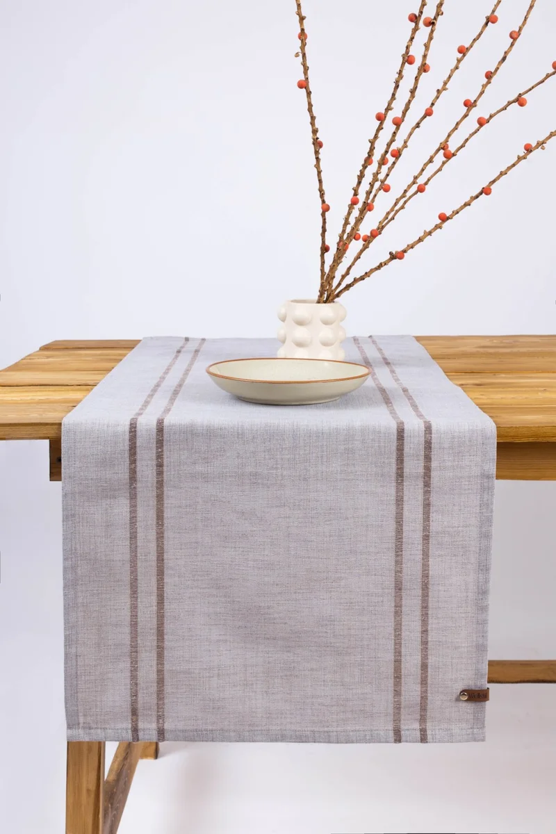 Wellstil Koza | 100% Linen Brown Striped Runner 40 x 110