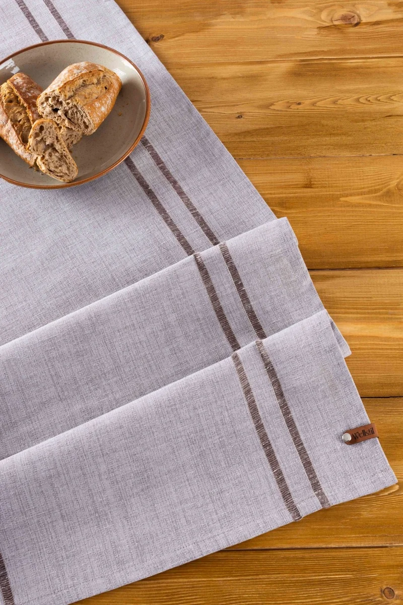 Wellstil Koza | 100% Linen Brown Striped Runner 40 x 110