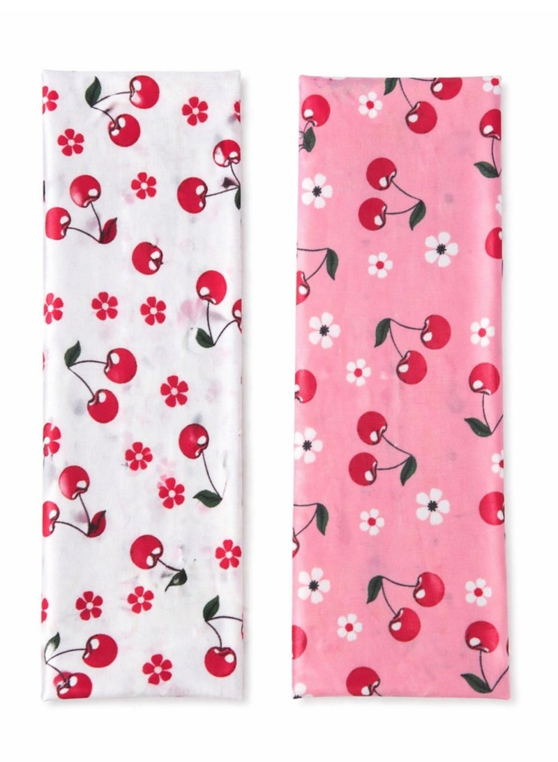 Set of 2 Soft Fabric Cherry Print Headbands – Comfortable, Stretchy & Non-Slip - Image 2
