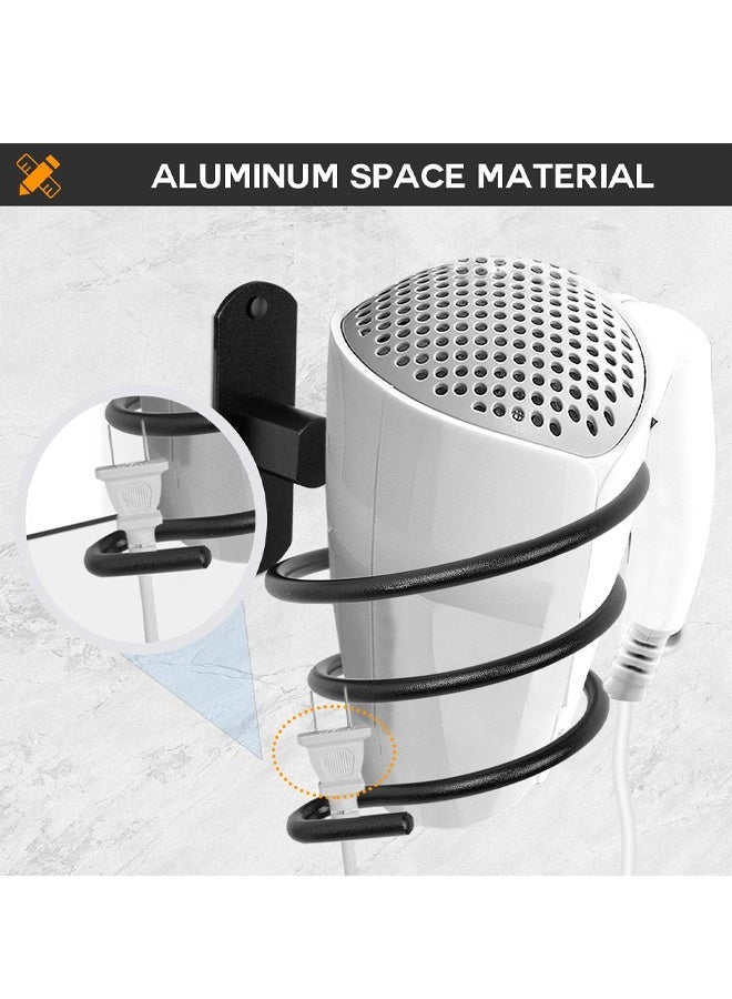 No Drill Aluminum Clear Bathroom Wall Shelf Hair Dryer Storage Black - Image 2