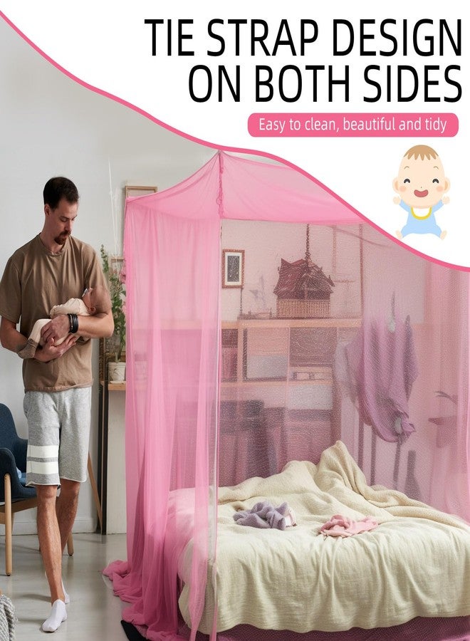 Mindsoft 4 Corners Mosquito Net for Mosquiteros para Camas Bed Canopies Netting Bed Drapes Rectangular Mosquito Mesh for Camping Home Outdoor Travel(Pink,L75 X W59 X H67 Inch,Opening) - Image 5