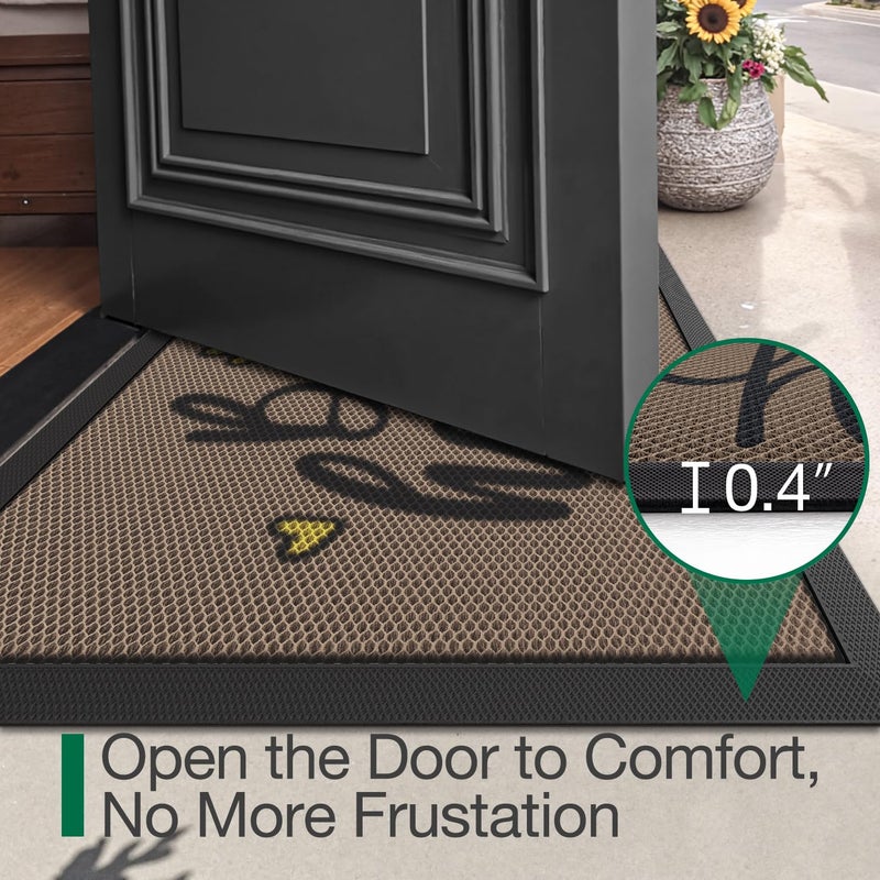 LUMI Outside Welcome Door Mat 24x36, Non Slip Durable Rubber Entrance Doormat, Low Profile Easy Clean Mats for Front Back Door Entryway Porch Garage, Bee Happy - Image 3