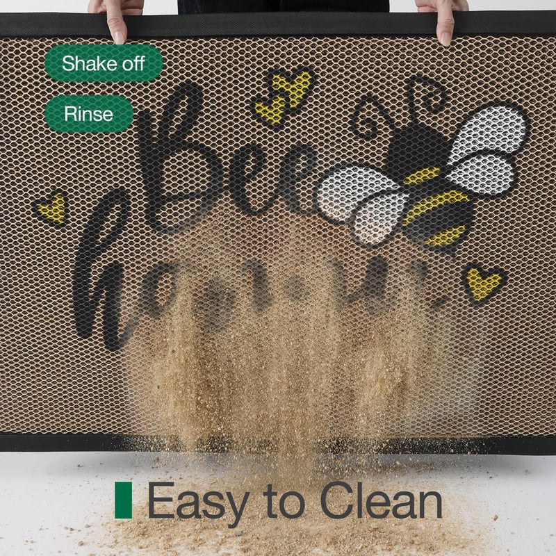 LUMI Outside Welcome Door Mat 24x36, Non Slip Durable Rubber Entrance Doormat, Low Profile Easy Clean Mats for Front Back Door Entryway Porch Garage, Bee Happy - Image 4