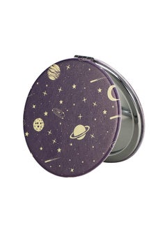 Dynippy Dynippy Compact Mirror Round Pu Leather Makeup Mirror for Purses Small Pocket Mirror Portable Hand Mirror Double-Sided with 2 x 1x Magnification for Woman Mother Kids Great Gift - Universe  - Image 1